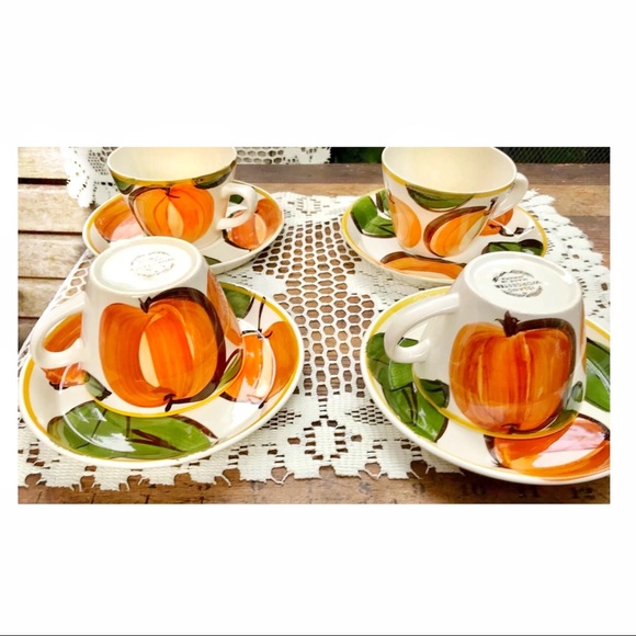 Vintage Mid Century Modern Pumpkin Cup Saucer Set - Picture 2 of 8